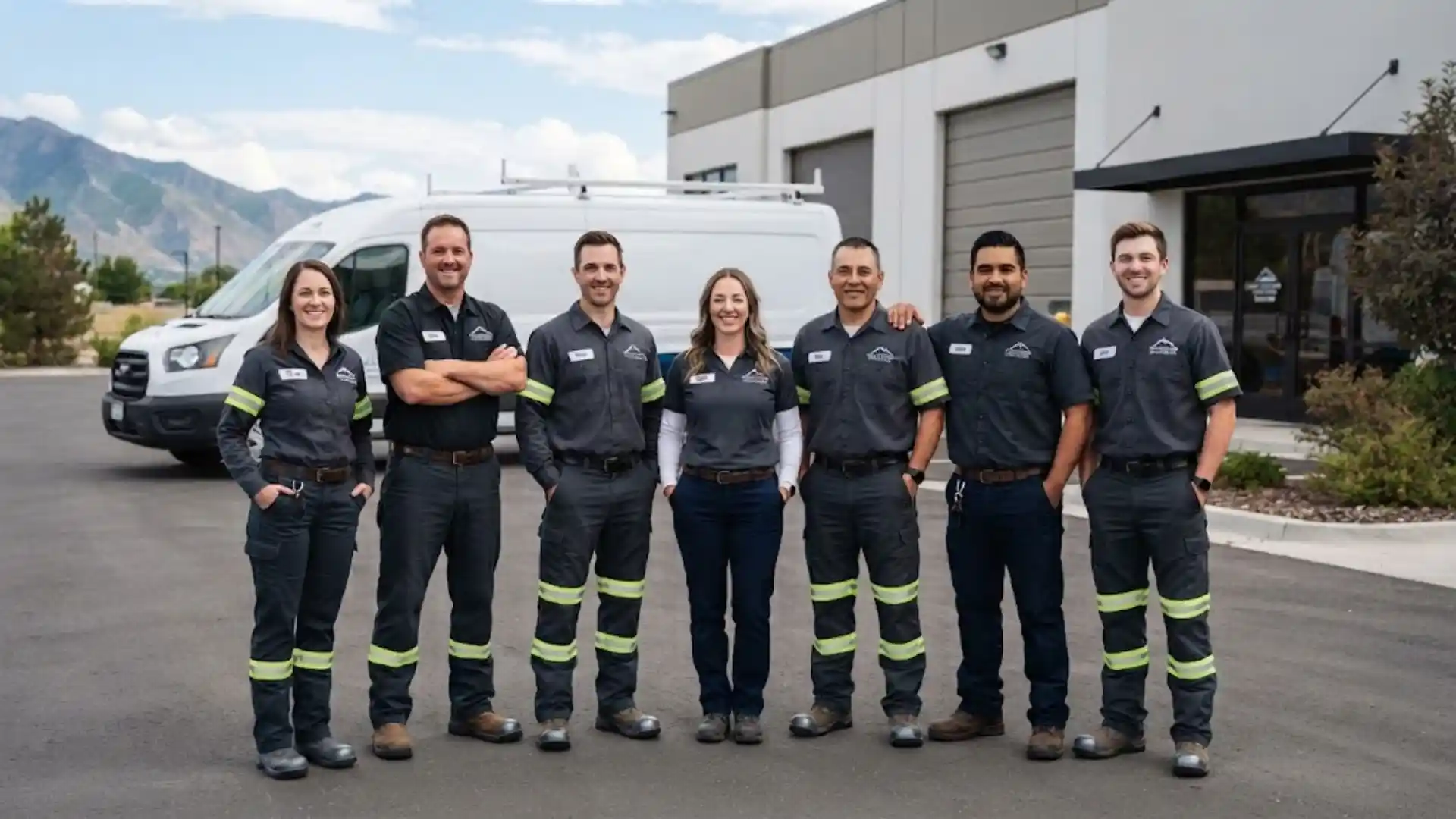 Pleasant Grove Water Damage Pros restoration team standing in front of a service van
