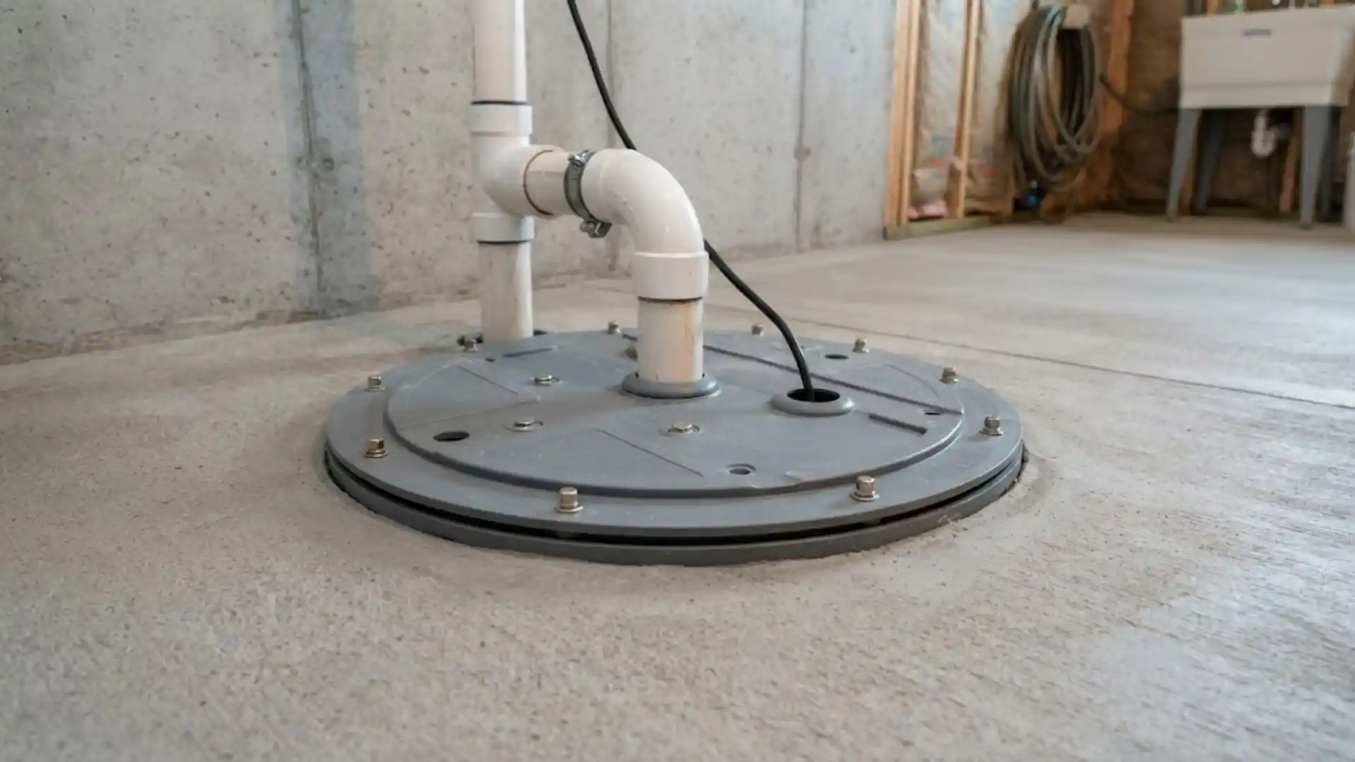 Sump pump basin installed in a basement floor