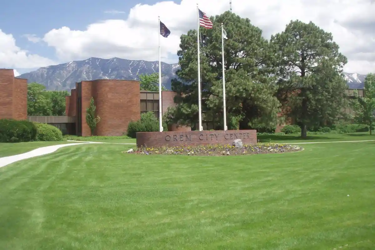 Orem City Center sign and building in Orem, UT